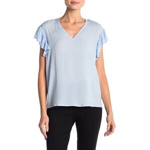 CeCe By Cynthia Steffe Flutter Sleeve Jacquard Blouse Blue Bird Size S